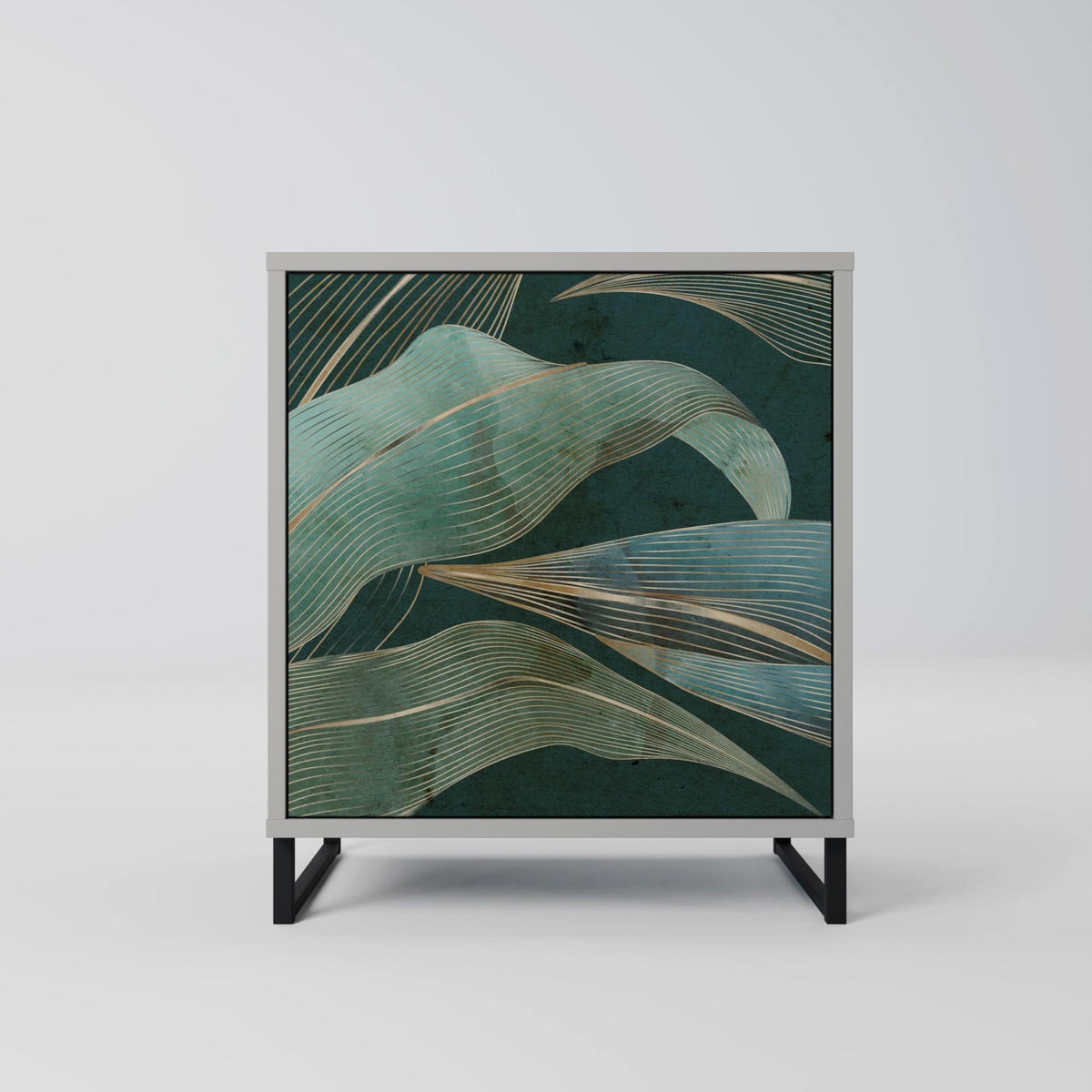 SIDEBOARD ROYAL GREEN, Grau, 57,5x42x75,5 cm, Goldfarbene Metallfüße - Goldfarben/Multicolor, Holzwerkstoff/Metall (57.5/75.5/42cm) - SpaceRebels