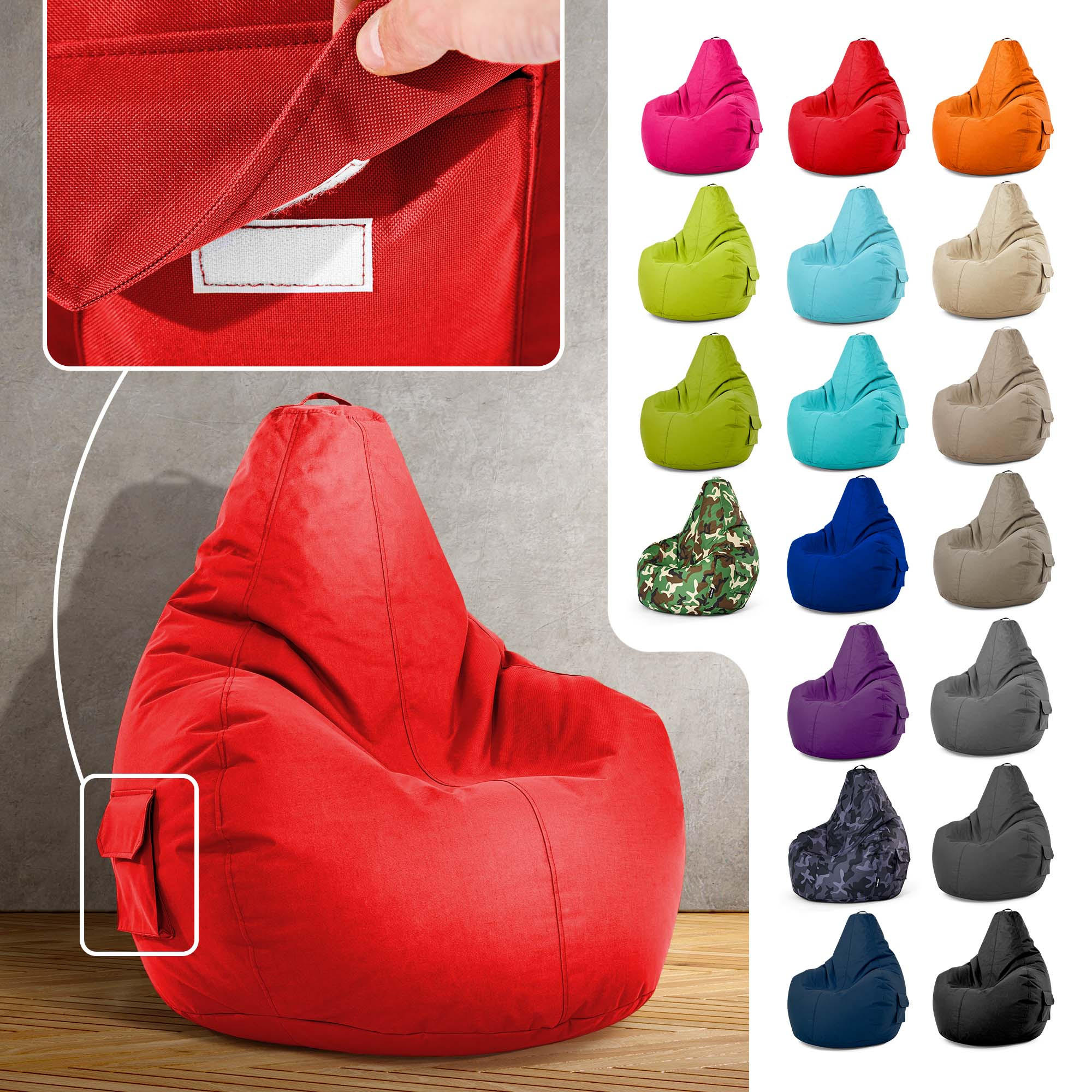 SITZSACK Lounge Chair "Cozy" 80x70x90cm - Rot, Textil (70/90/80cm) - Green Bean