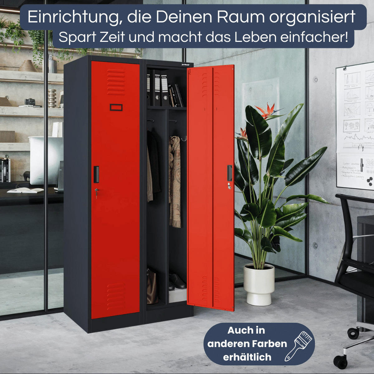 UMKLEIDESCHRANK Spind WIEN 2 Abteile 180x80x50cm Anthrazit-Rot - Anthrazit, Metall (80/180/50cm) - DELUKE