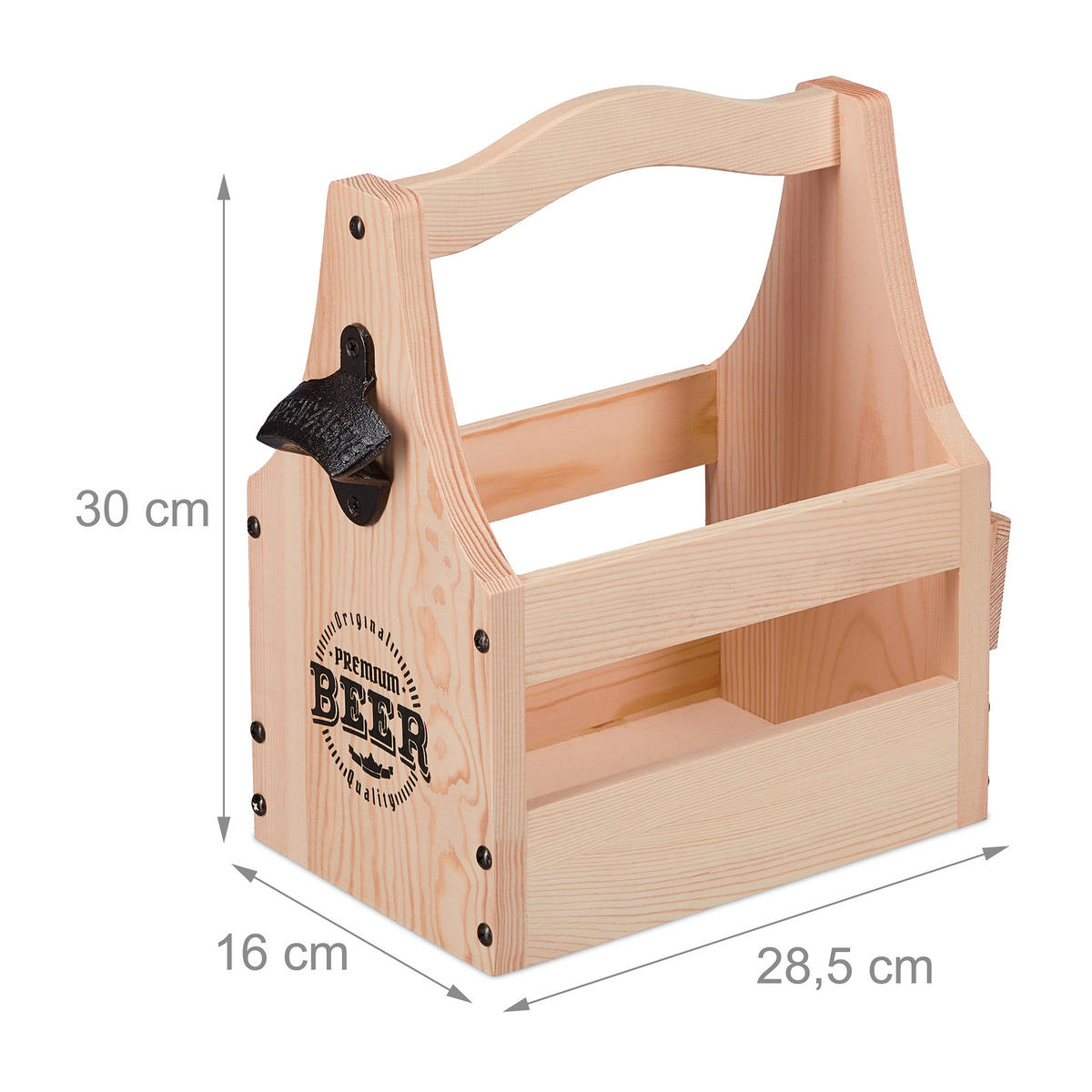 BIERTRÄGER - Hellbraun, Holz/Metall (28.5/30/16cm) - Relaxdays