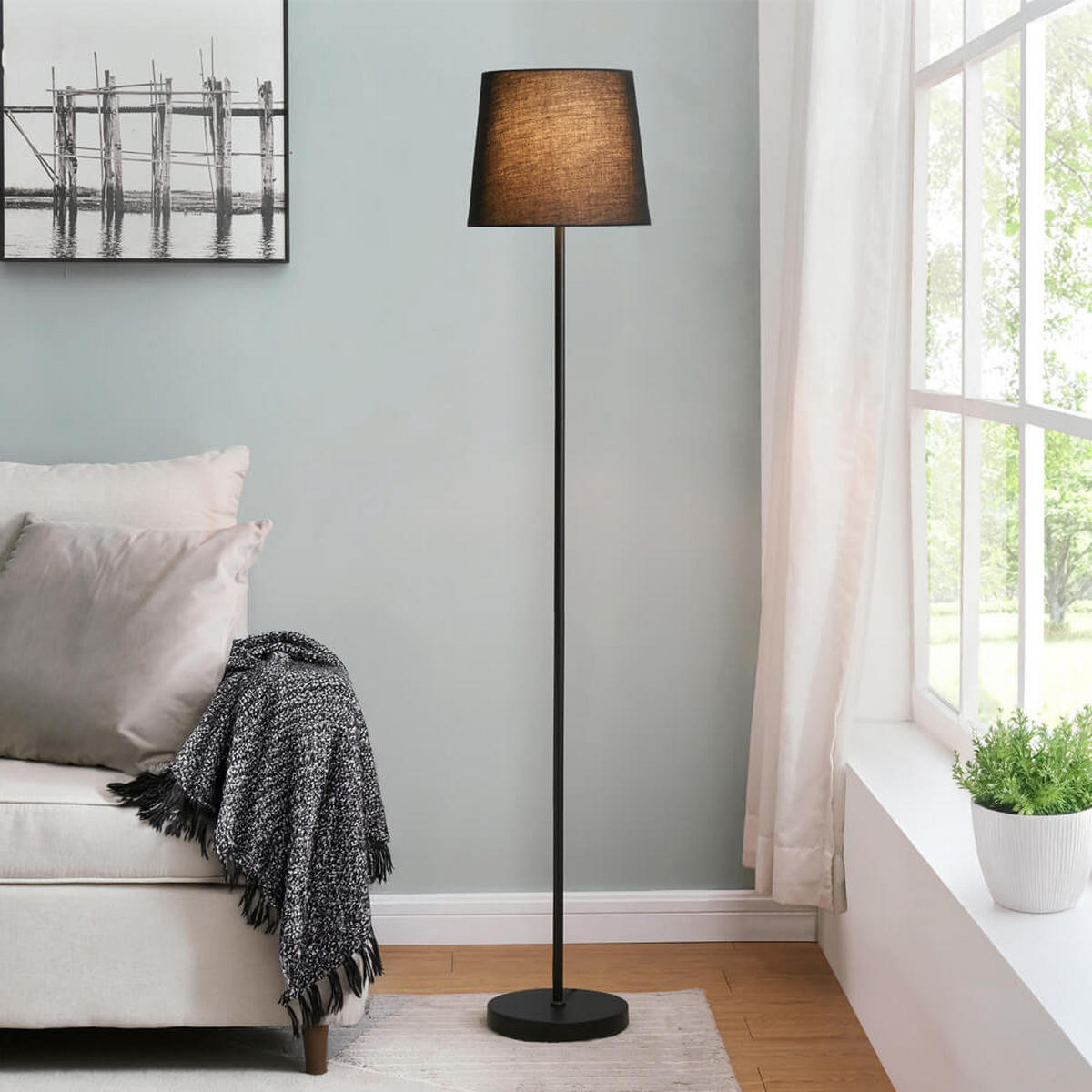 STEHLAMPE VANA - Schwarz, Stehlampe - Braun, Textil/Metall (28/28/150cm) - Home Deluxe