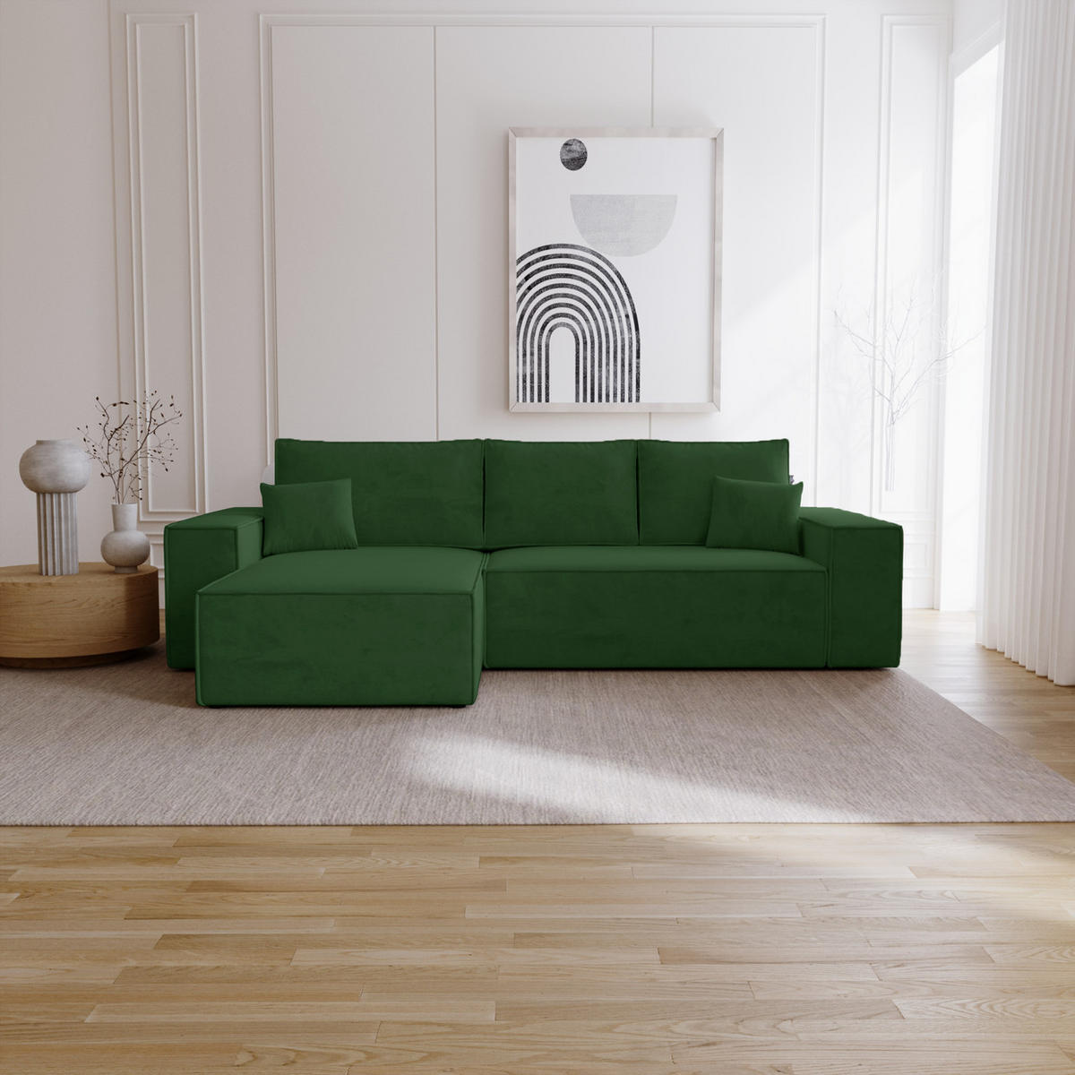 ECKSOFA mit Schlaffunktion Bergamo L 280 cm, Samt, Links - Grün - Grün, Holz (277/189cm) - Emporius