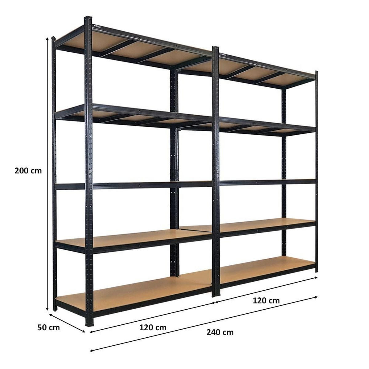 SCHWERLASTREGAL Giant Ragnar 2er-Set 200x120x50cm 5 MDF-Platten-Ebenen Fachlast 175kg Schwarz - Schwarz, Metall (120/200/50cm) - PROREGAL