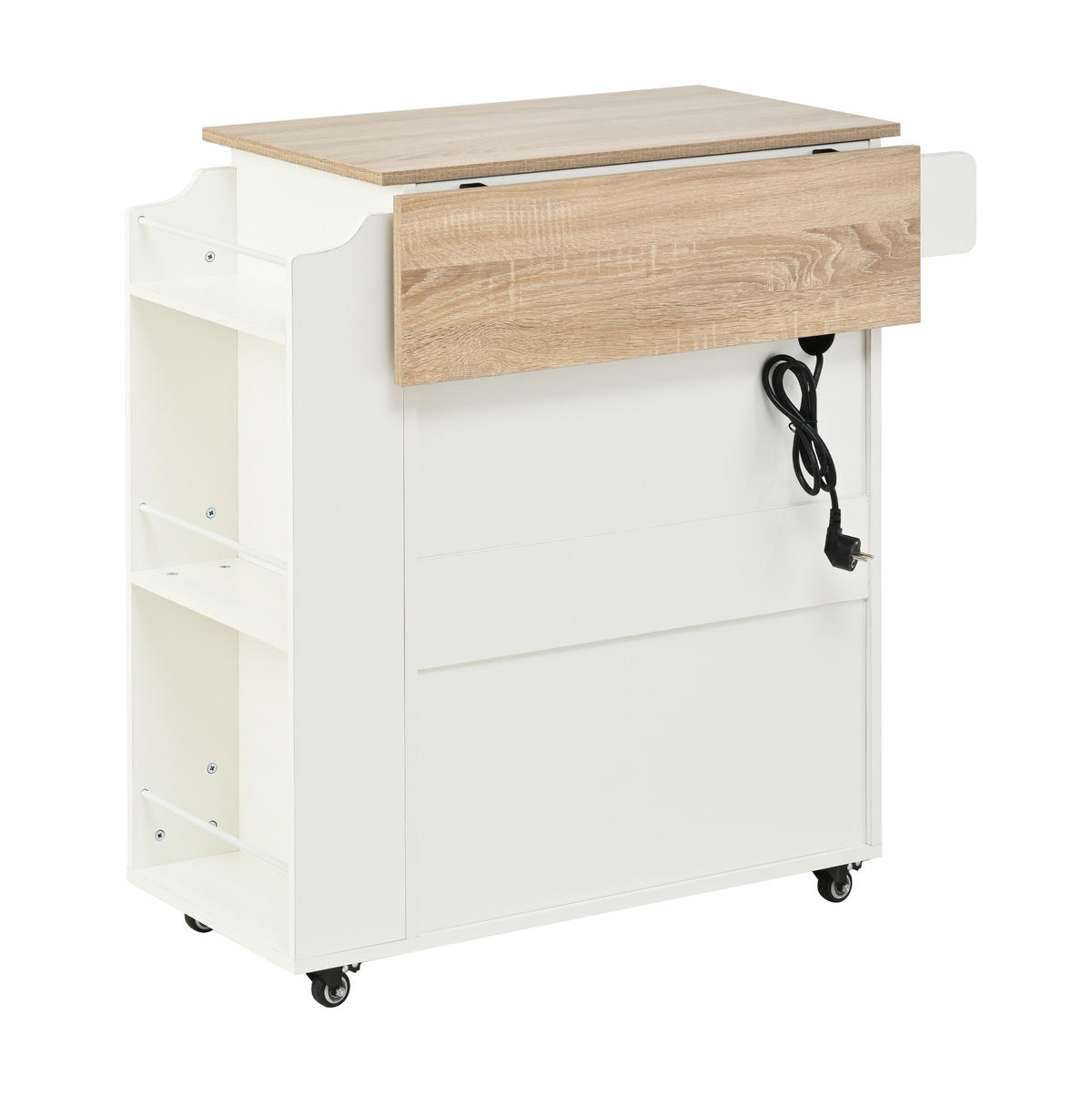 KÜCHENWAGEN 66/40-60/90 cm in Weiß mit klappbarer Arbeitsplatte und Rollen - Weiß, Holzwerkstoff (66/90/38cm) - Flora Grace