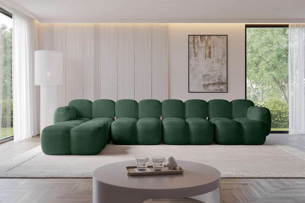 ECKSOFA modulares Sofa Links Miko-L3 390x205x75 Grün Cord - Waldgrün/Schwarz, Holzwerkstoff/Kunststoff (390/205cm) - ALTDECOR