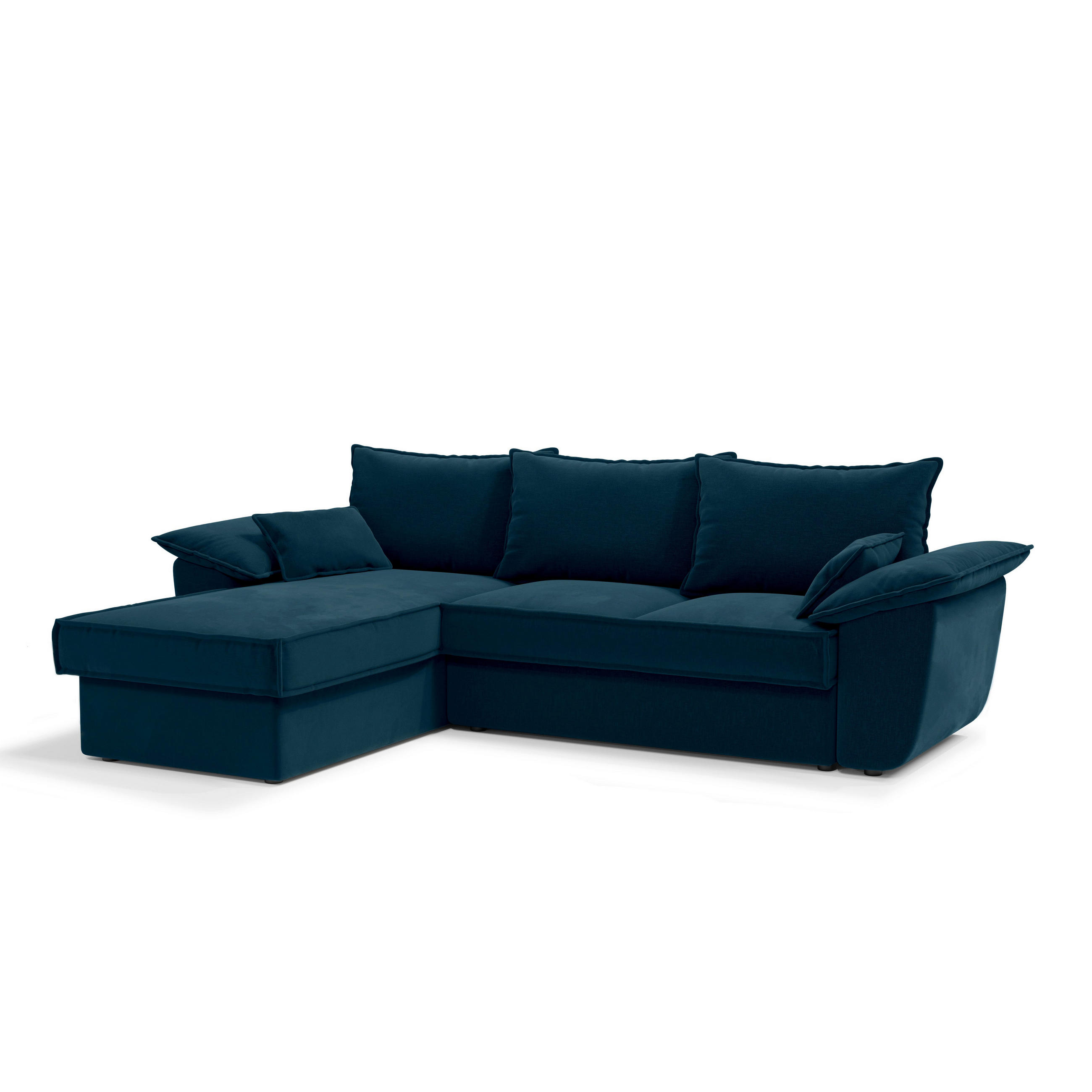 ECKSOFA LINKS Samtstoff Pfauenblau 257cm - Blau/Hellblau, Textil (168/257cm) - Sia Home