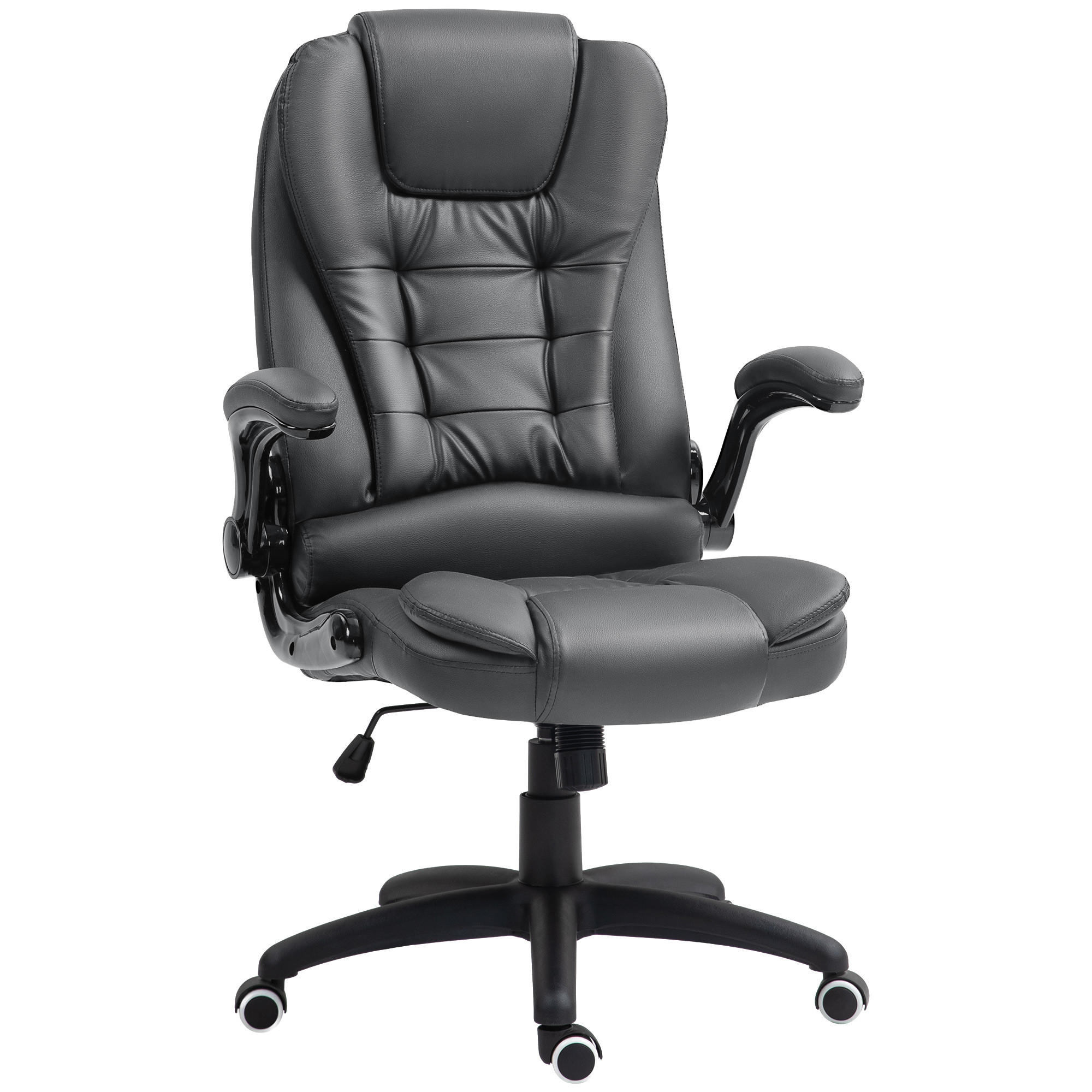 BÜROSTUHL, Ergonomisch Chefsessel mit Wippfunktion, Hochklappbare Armlehne - Dunkelgrau, Kunststoff (69/121/60cm) - HOMCOM