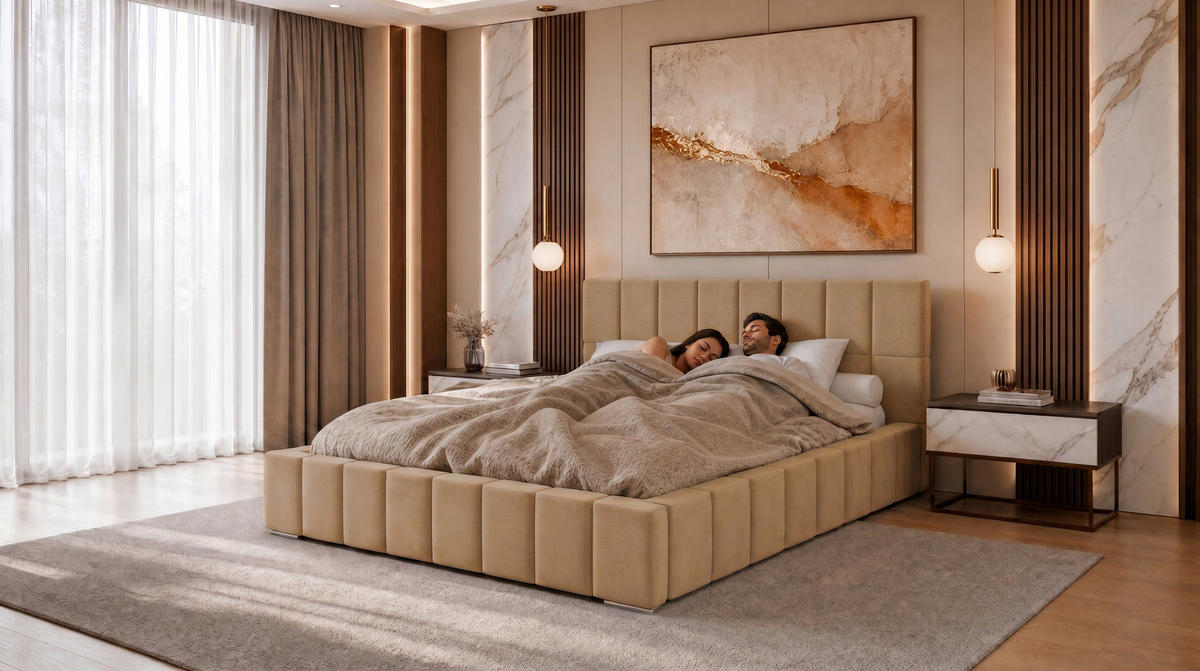POLSTERBETT 200x200 cm, Alma, Doppelbett mit Bettkasten, Lattenrost aus Holz, Velourstoff, Beige - Beige, Holz/Textil (200/200cm) - Marpur