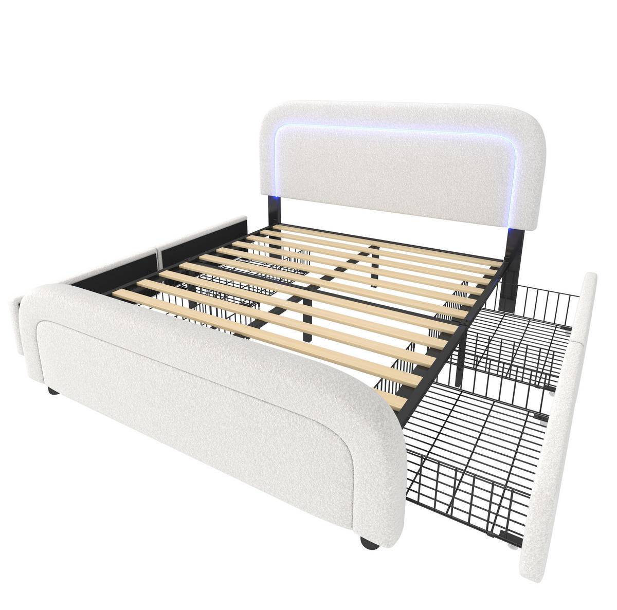 POLSTERBETT mit Sherpa-Bezug 160x200 cm Weiß mit LED, USB-C und 4 Schubladen - Weiß, Textil (160/200cm) - IVMEU