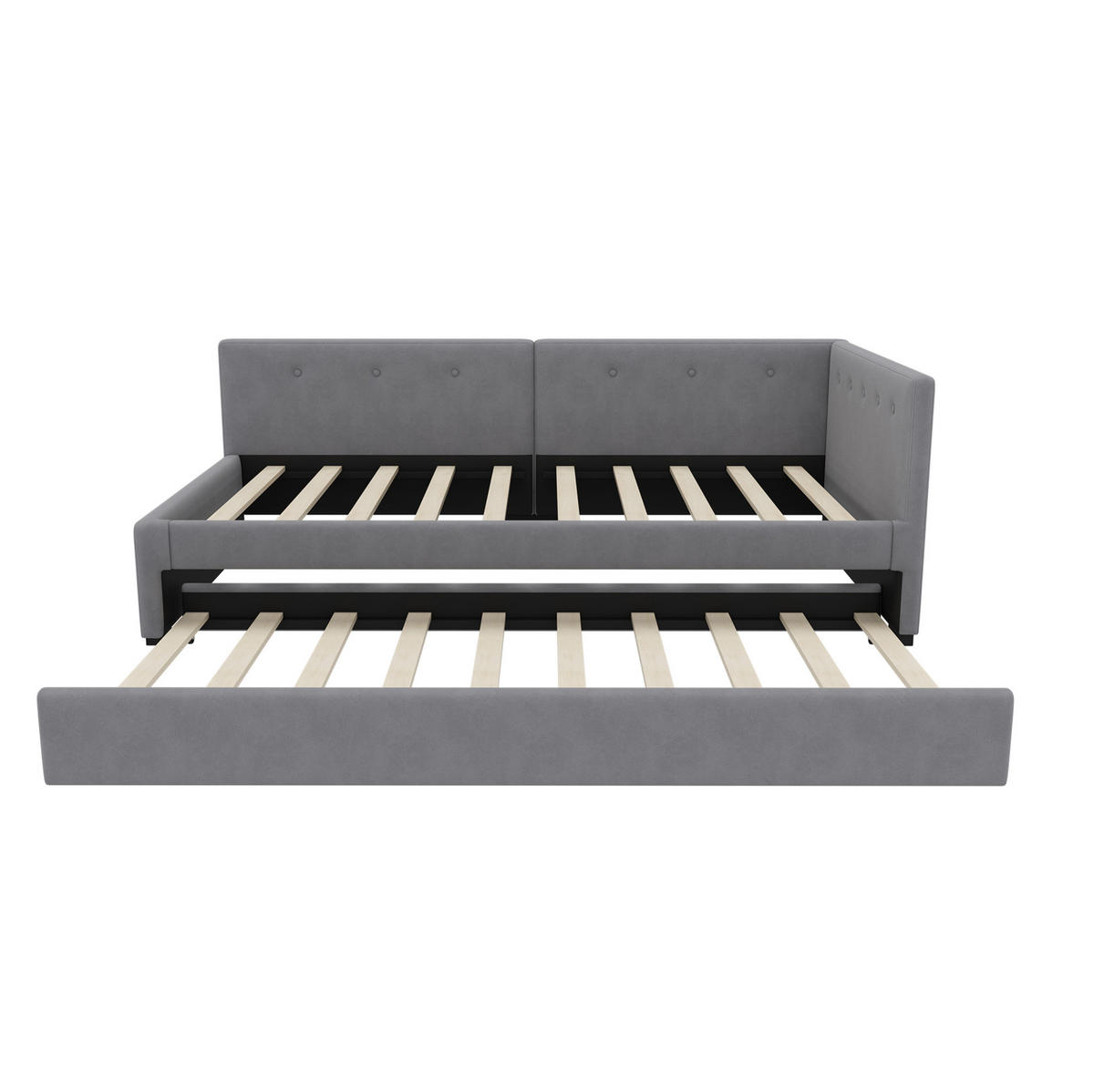 RAHMENBETT 90/200 cm in Grau aus Samt mit Rollbett - Grau, Textil (90/200cm) - Flora Grace