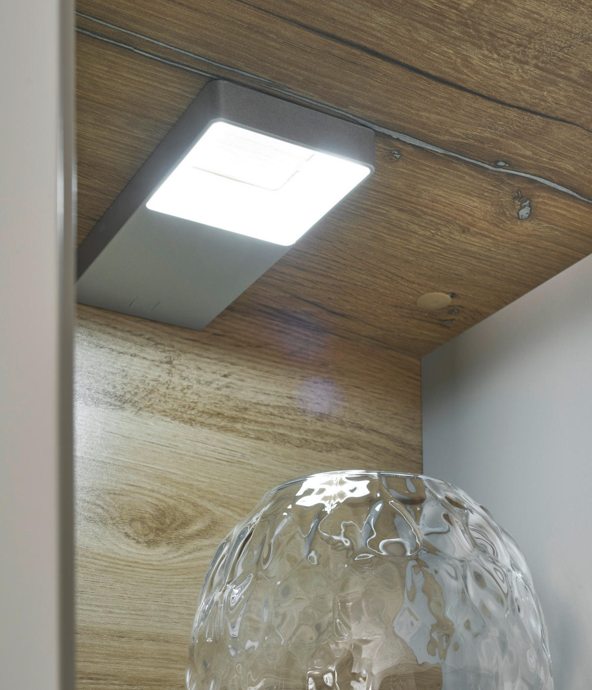 VITRINE grau matt, Zinneiche 90 cm, Vitrinenschrank mit Soft-Close - Eichefarben/Silberfarben, Glas/Holzwerkstoff (90/199/35cm) - Furn.Design