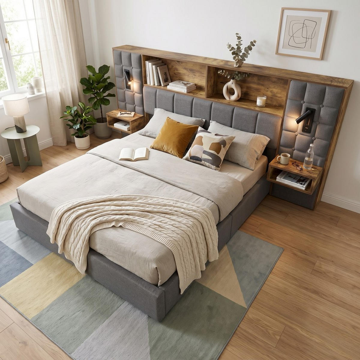 ČALOUNĚNÁ POSTEL 160 × 200 cm Šedá s úložným prostorem, LED a USB-C - šedá, textil (160/200cm) - Urban Meuble