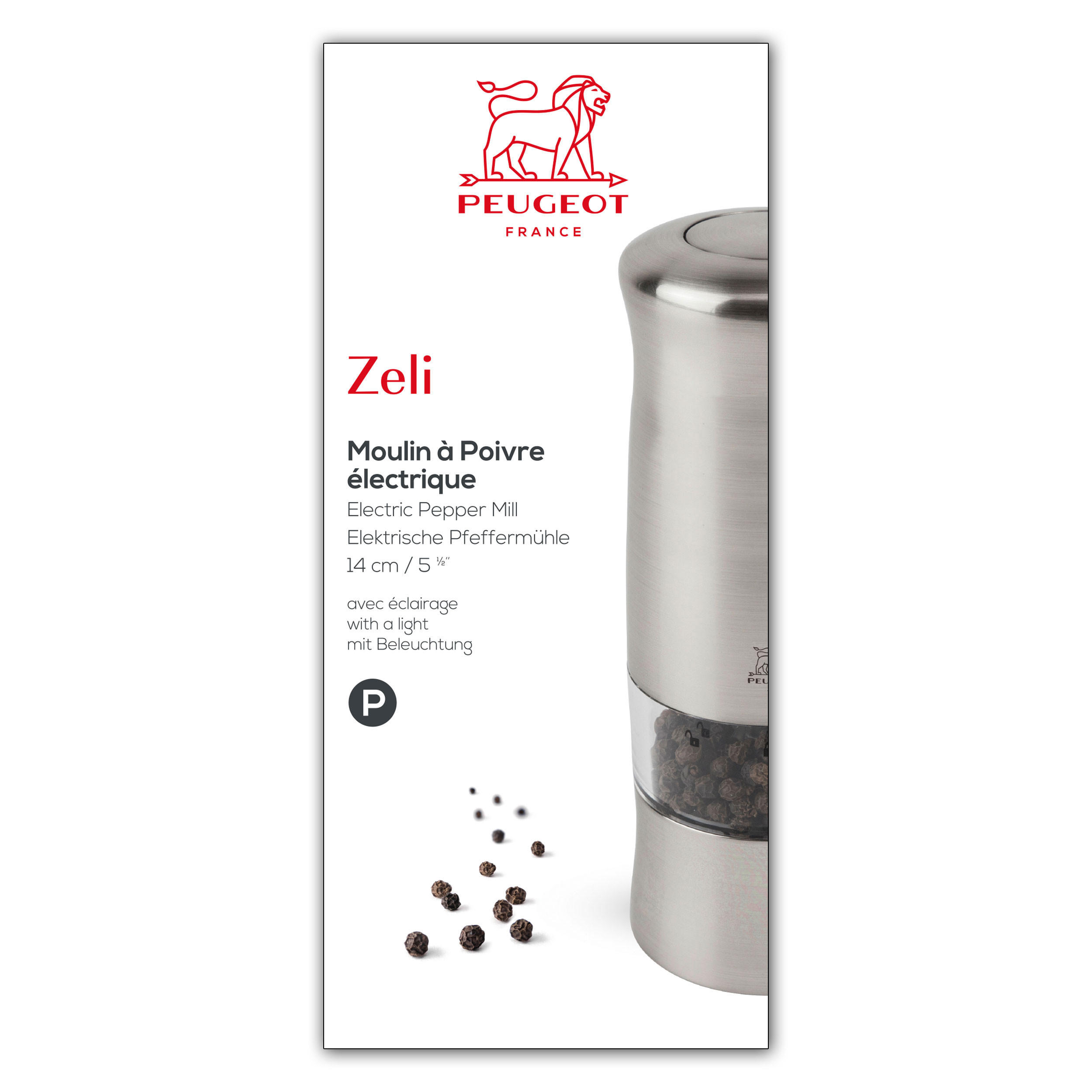 PFEFFERMÜHLE Elektrisch Zeli 14cm Kunststoff Stahlmahlwerk - Grau, Kunststoff (5.6/14/5.6cm) - PEUGEOT