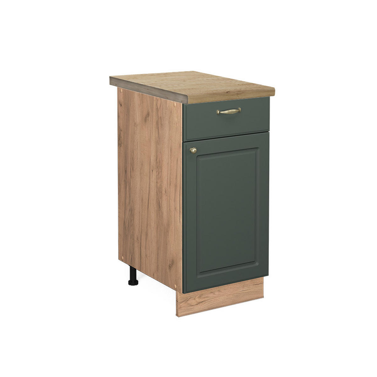 KÜCHENUNTERSCHRANK Fame-Line Grün-Gold Landhaus 40 cm, AP Eiche - Eiche Wotan/Grün, Holzwerkstoff (40/82/60cm) - Vicco