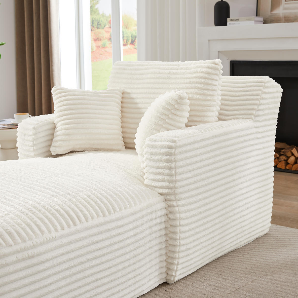 SCHLAFSESSEL DE-34906 Cord mit Schlaffunktion Cremefarben - Creme, Textil (100/82/166cm) - ComfortXL