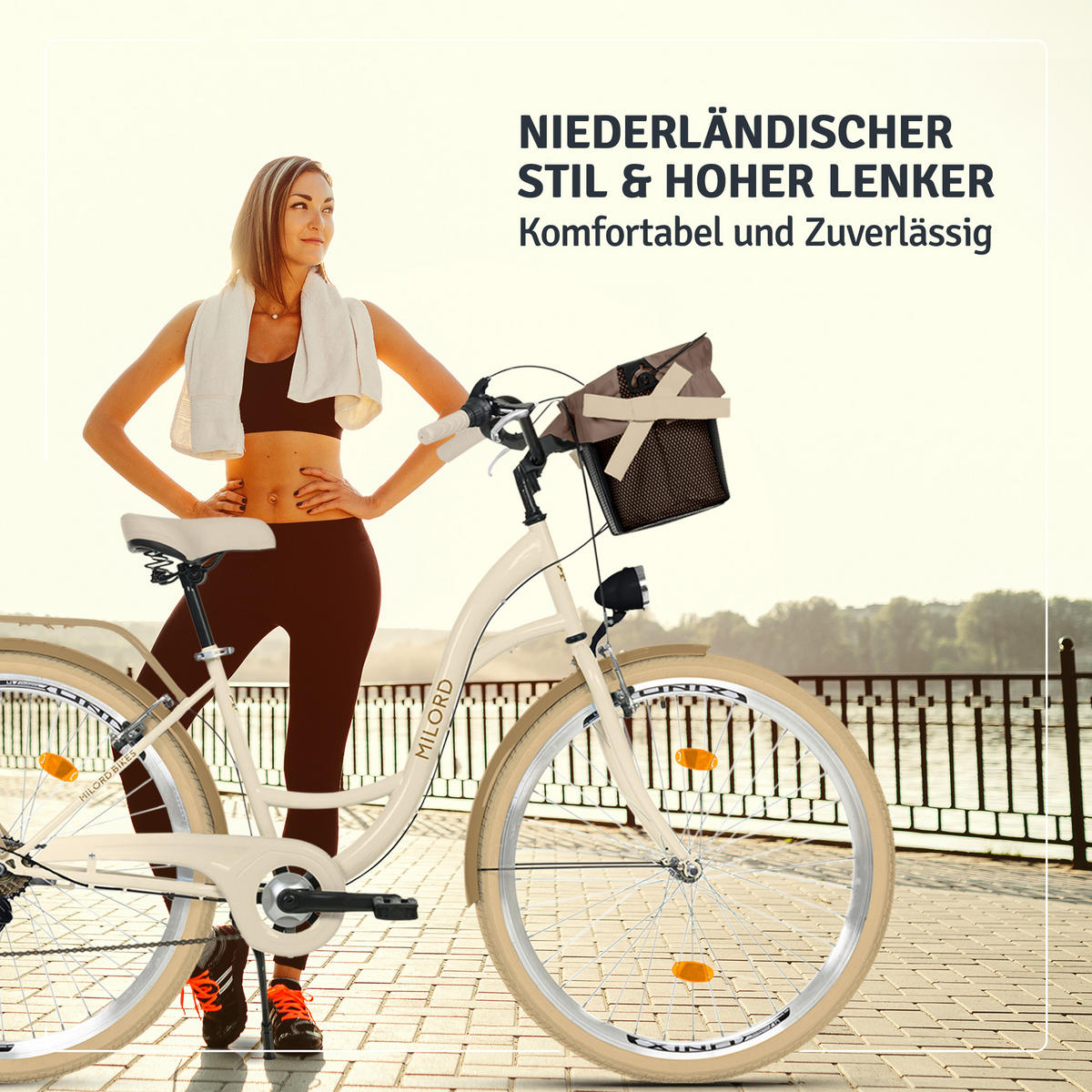 CITY-FAHRRAD Milord mit Metallkorb, 28 Zoll, Creme-Braun, 7-Gang - Creme/Braun, Metall (46cm) - Milordbikes