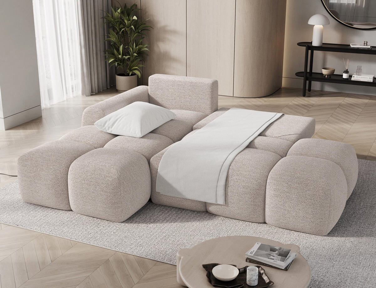 ECKSOFA VITTARIO mit Schlaffunktion & Bettkasten – Modernes L-Sofa 227 cm, inklusive Kissen - Beige, Kunststoff (227/95cm) - Wohnideebilder