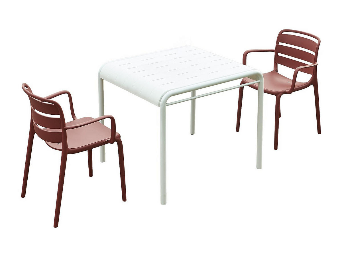 GARTENESSGRUPPE im Set - 2 -Sitzer - Polypropylen - terracotta, weiß - MOAH - Weiß, Kunststoff - Vente-Unique