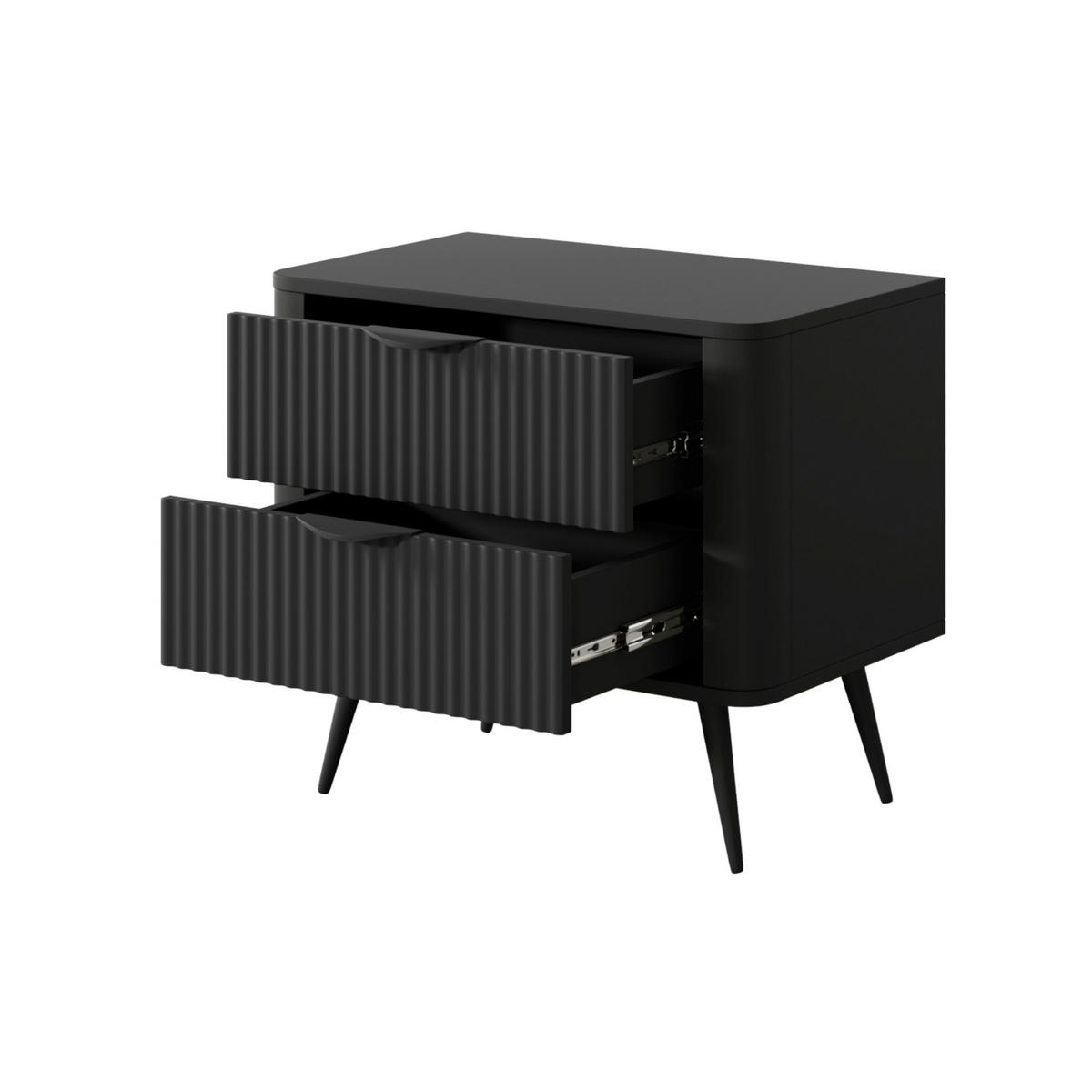 NACHTTISCH LEKNES STO1 Reliefierte Fronten aus MDF-Platte Schwarz Schwarz - Schwarz, Holzwerkstoff (63/55/38cm) - Komodee