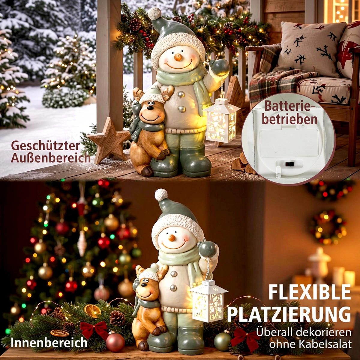 SCHNEEMANN-FIGUR Magnesiumoxid Metall Mehrfarbig - Multicolor, Stein (18/43/27cm) - HOMCOM