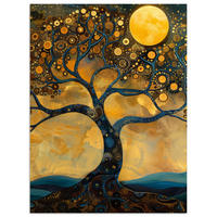 POSTER Baum - Mond - Blumen - Gold - Kunst 60x80 cm - Orange, Papier (60/80/0.1cm) - MuchoWow