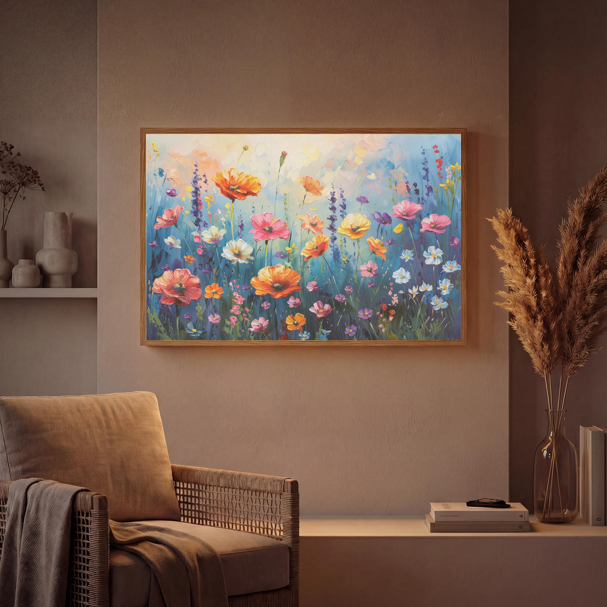 NÁSTĚNNÁ LAMPA S AKUMULÁTOREM Květiny - Příroda - Akvarel - Umění 90x60 cm - různobarevná, kompozitní dřevo (90/60/8cm) - OnlyWow