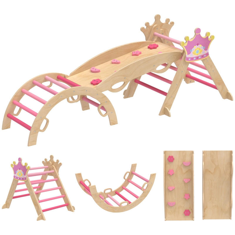 INDOOR-KLETTERGERÜST für Kinder 8-in-1 , Prinzessinnen-Design, mit Rutsche, Rampe, Bogen, Holz - Pink, Holz (42/160cm) - Hauptrolle