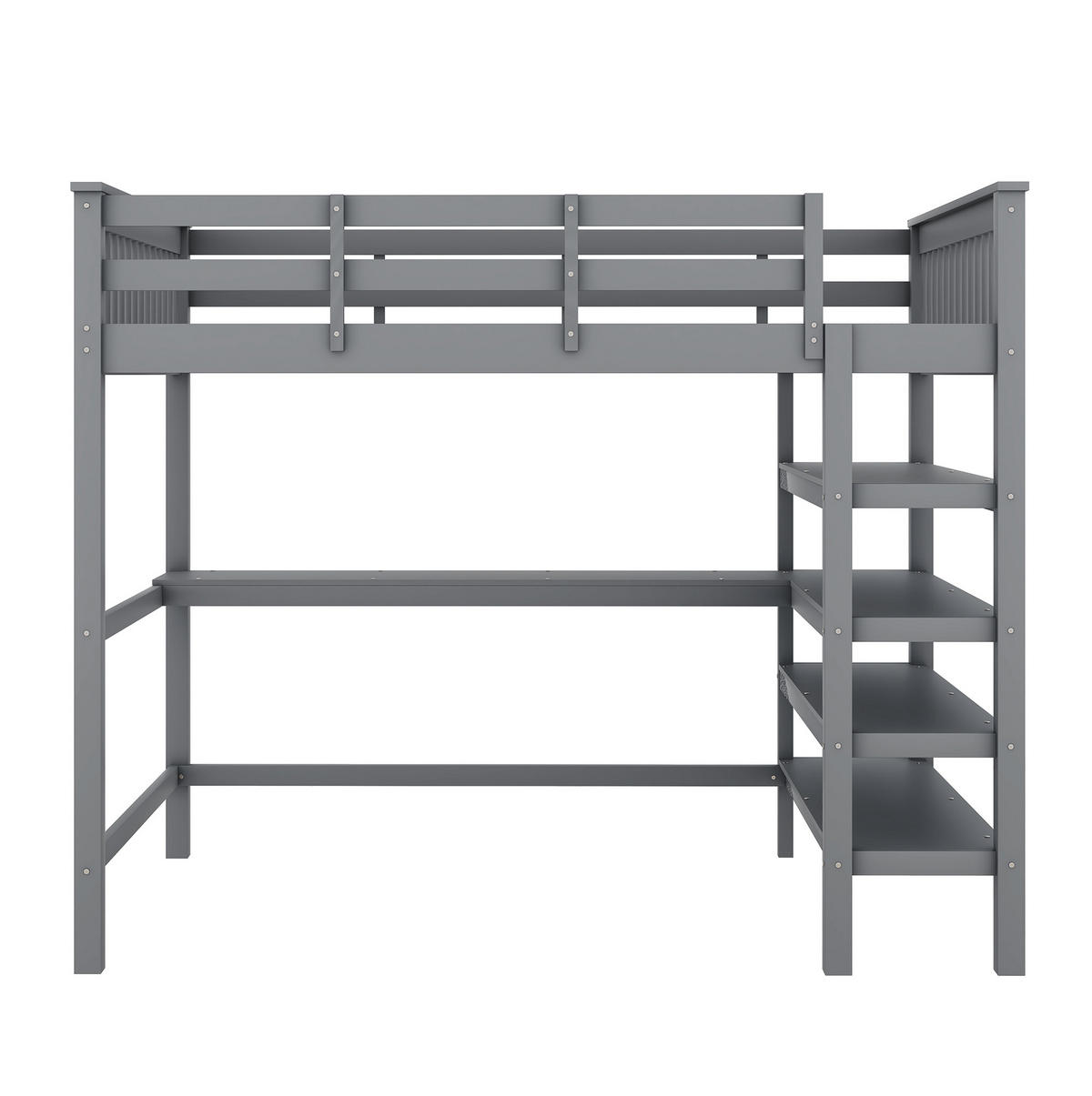 HOCHBETT mit Schreibtisch und Regalen 140x200 cm Kiefernholz Grau - Grau, Holzwerkstoff (140/200cm) - Beauniv