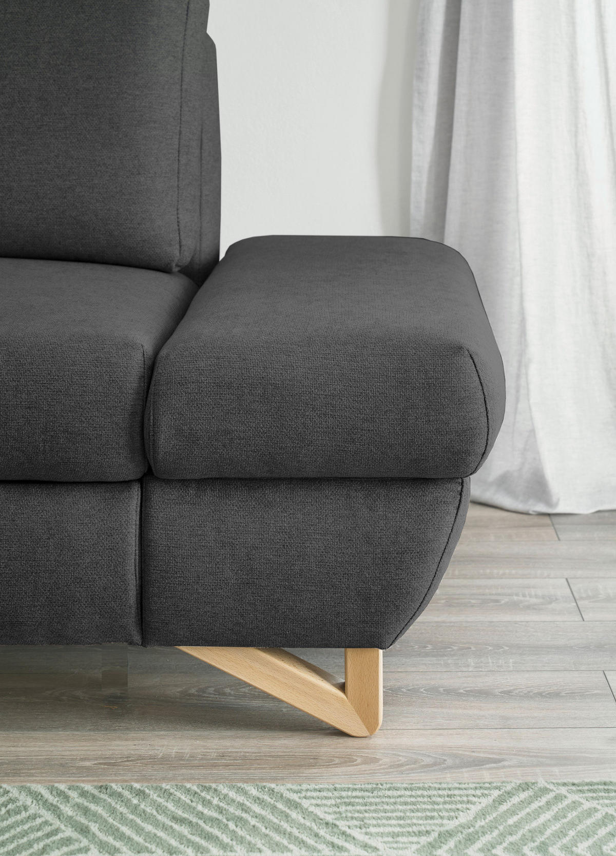 ECKSOFA grau Velours, Wohnzimmer Sofa - Grau, Holz/Textil (166/284cm) - Furn.Design