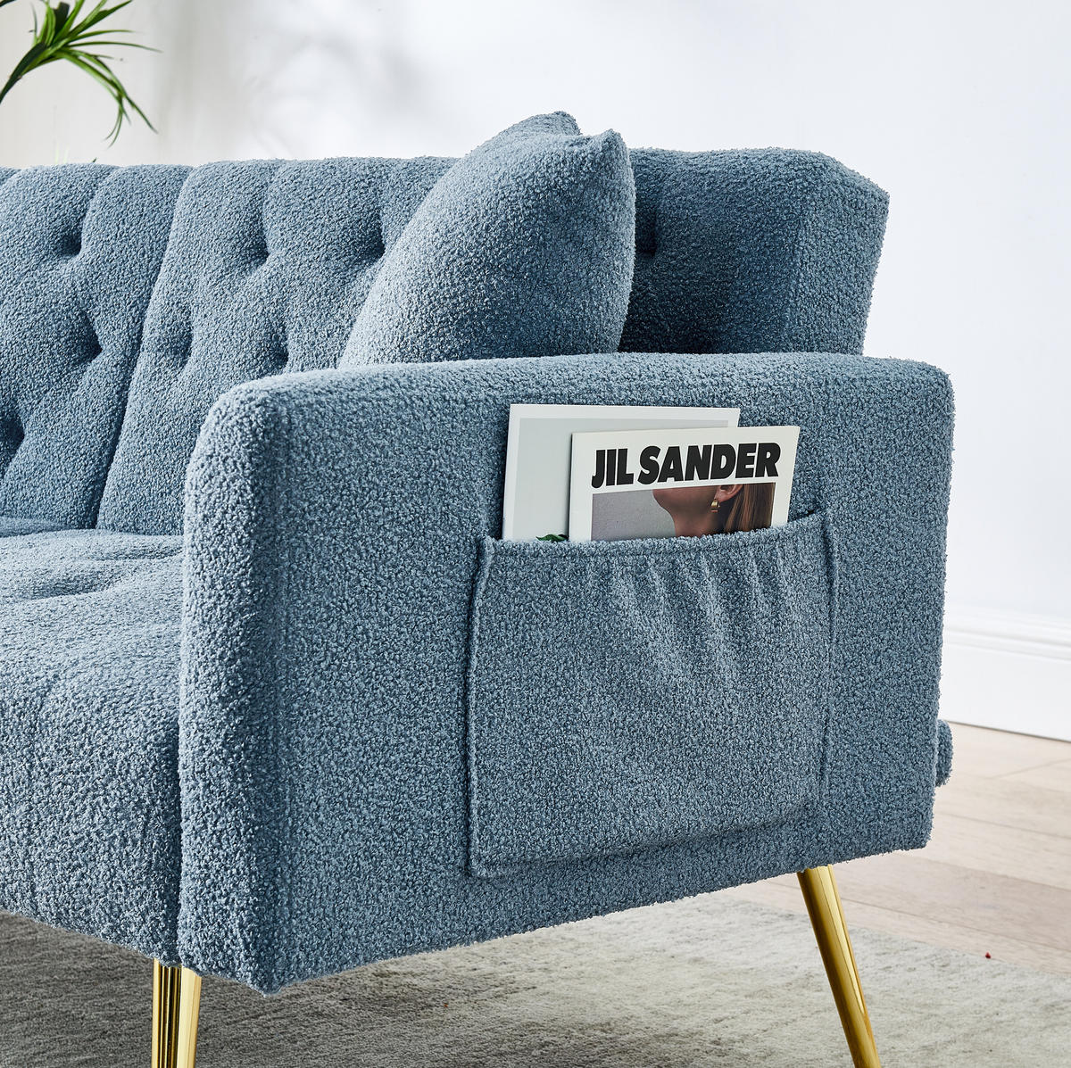 SOFA mit verstellbarer Rückenlehne, 2-Sitzer, Teddy Blue - Blau, Holzwerkstoff (177/74/78cm) - Meubliv