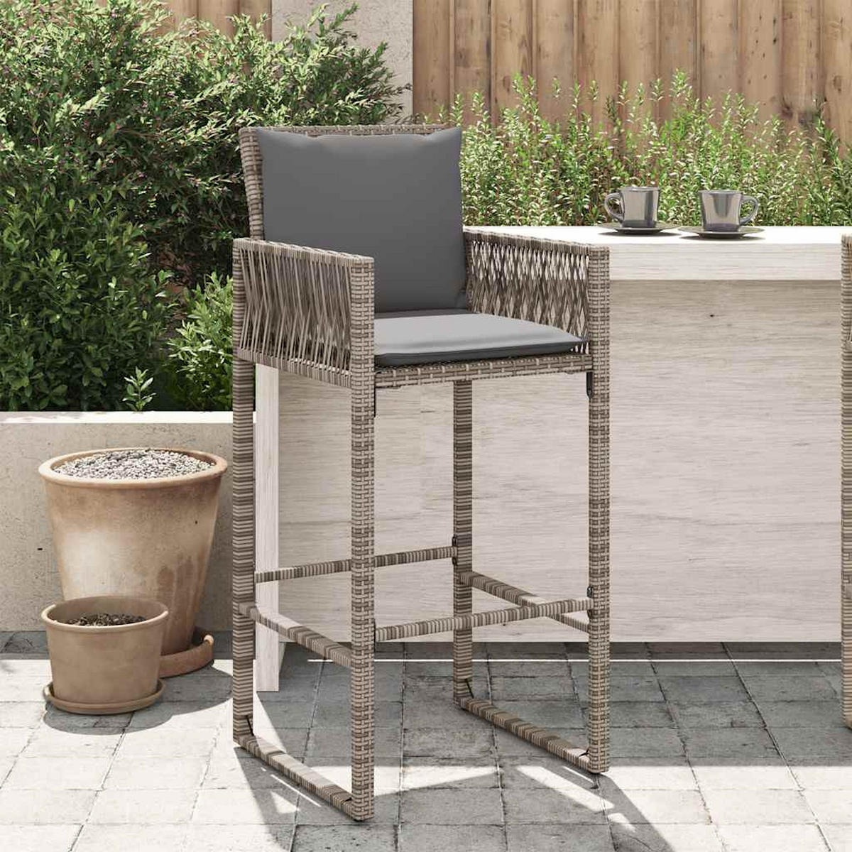 GARTEN-BARHOCKER Mit Kissen 2 Stk. Grau Poly Rattan - Grau, Kunststoff (58/118/52cm) - vidaXL