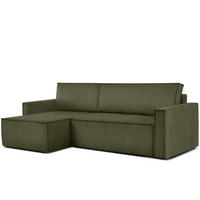 ECKSOFA-LINKS/RECHTS NAPI Schlaffunktion mit Cordbezug, grün - Schwarz/Olivgrün, Textil (246/148cm) - KONSIMO®