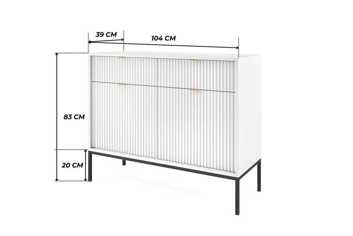 WEISSE Moderne Geriffelte Kommode KIOTO K2D2SZ (Schwarzes Gestell, Soft-Close Türen) - Goldfarben/Schwarz, Holz/Holzwerkstoff (104/83/39cm) - Ravio