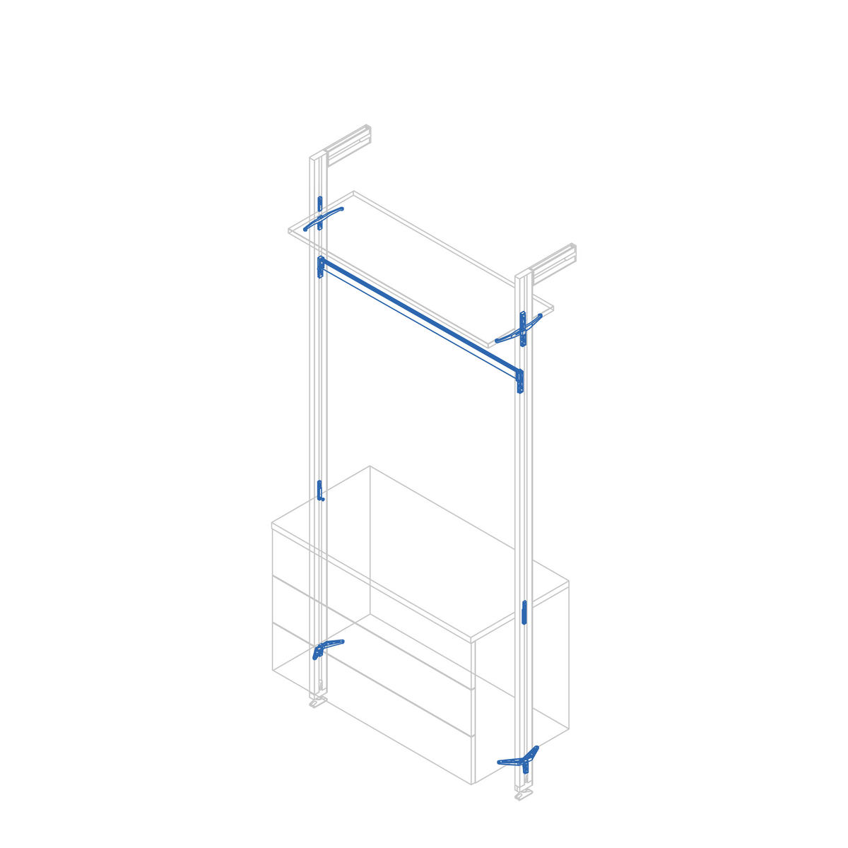 BRACKET SET für 1 Holzregal, 1 Modul und 1 Aufhängestange Länge 1m Zero, Zamak, Farbe Steingrau lackiert - Grau, Metall (4.1/12/20cm) - EMUCA