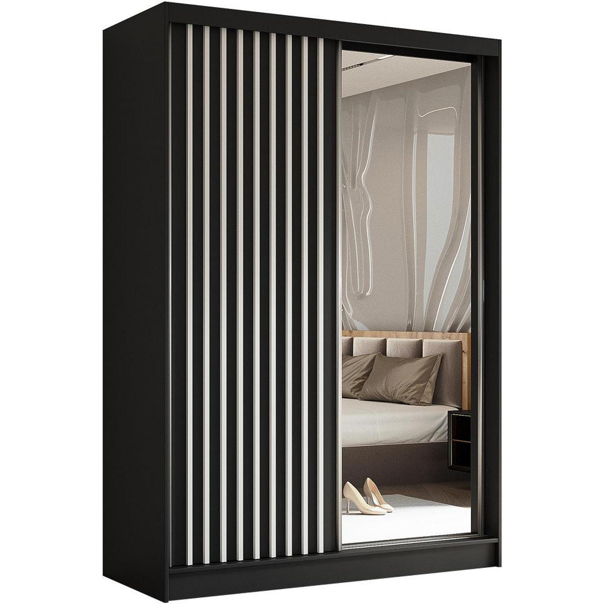 SCHWEBETÜRENSCHRANK Helix 150/216/61 schwarz+weiß mit Schubladeneinsätze - Schwarz/Weiß, Holzwerkstoff (150/216/61cm) - Beautysofa