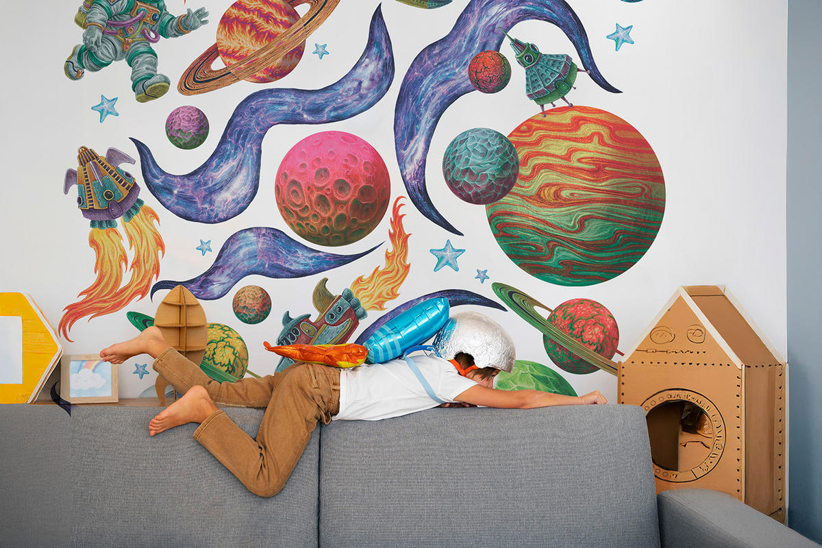 WANDAUFKLEBER 130x201cm - Farbenfroher Raum - Multicolor, Kunststoff (130/201/0.1cm) - Wallfluent