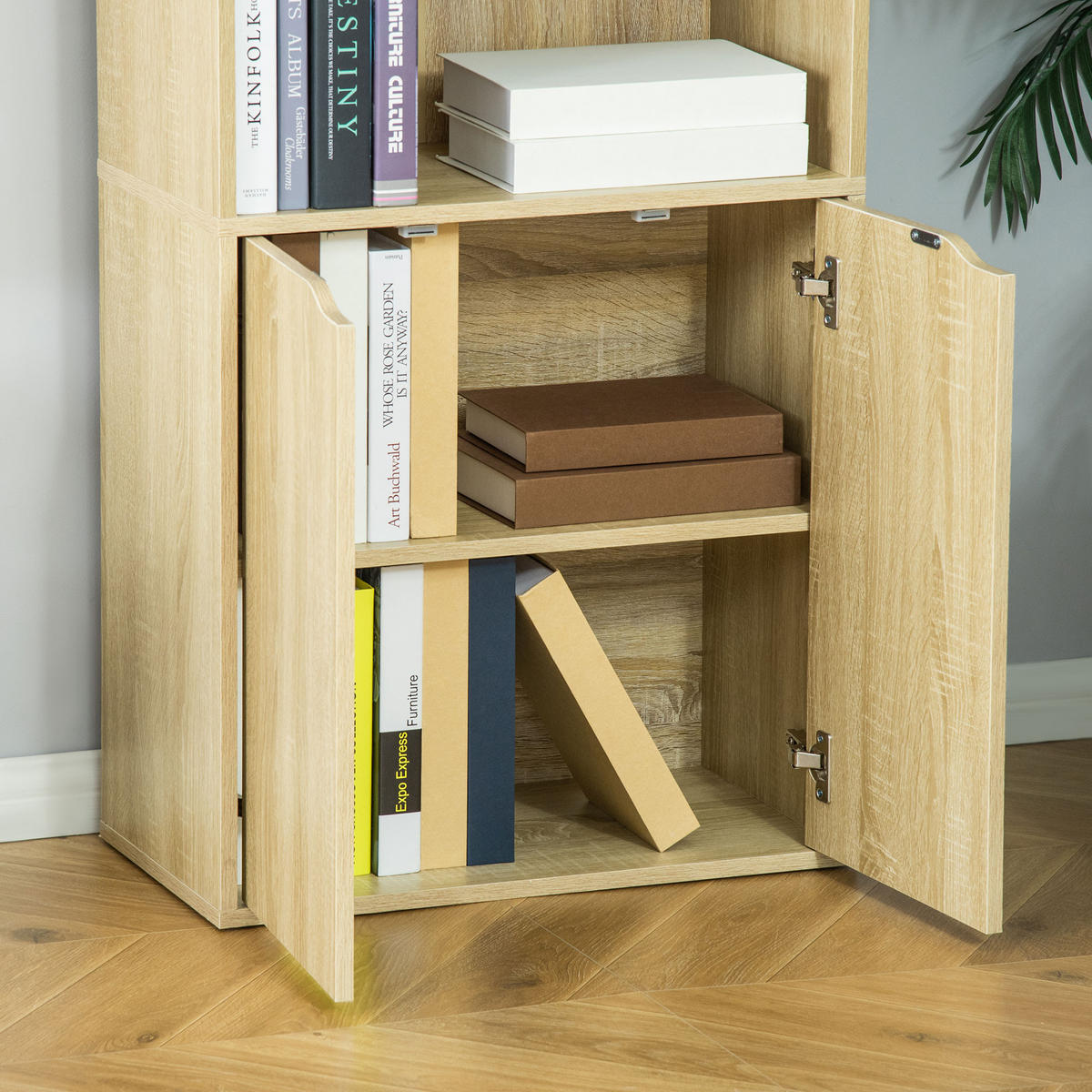 AKTENREGAL DE-14464 mit 4 offenen Fächern und 2 Türen Naturholz - Naturfarben, Holzwerkstoff (29/180/59cm) - ComfortXL