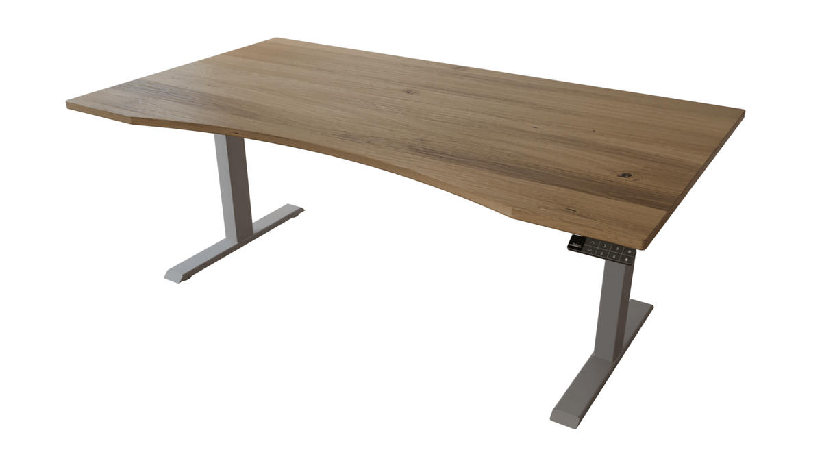SCHREIBTISCH 180/100 elektrisch höhenverstellbar aus Wildeiche ergonomisch - Silber - Weiß/Braun, Holz (100/180/72.5cm) - MeinMassivholz
