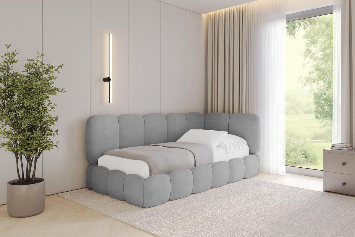 EINZELLBETT Jugendbett mit Bettkasten, Links - AVRY 100x200 Grau - Hellgrau/Grau, Holzwerkstoff/Textil (100/200cm) - ALTDECOR