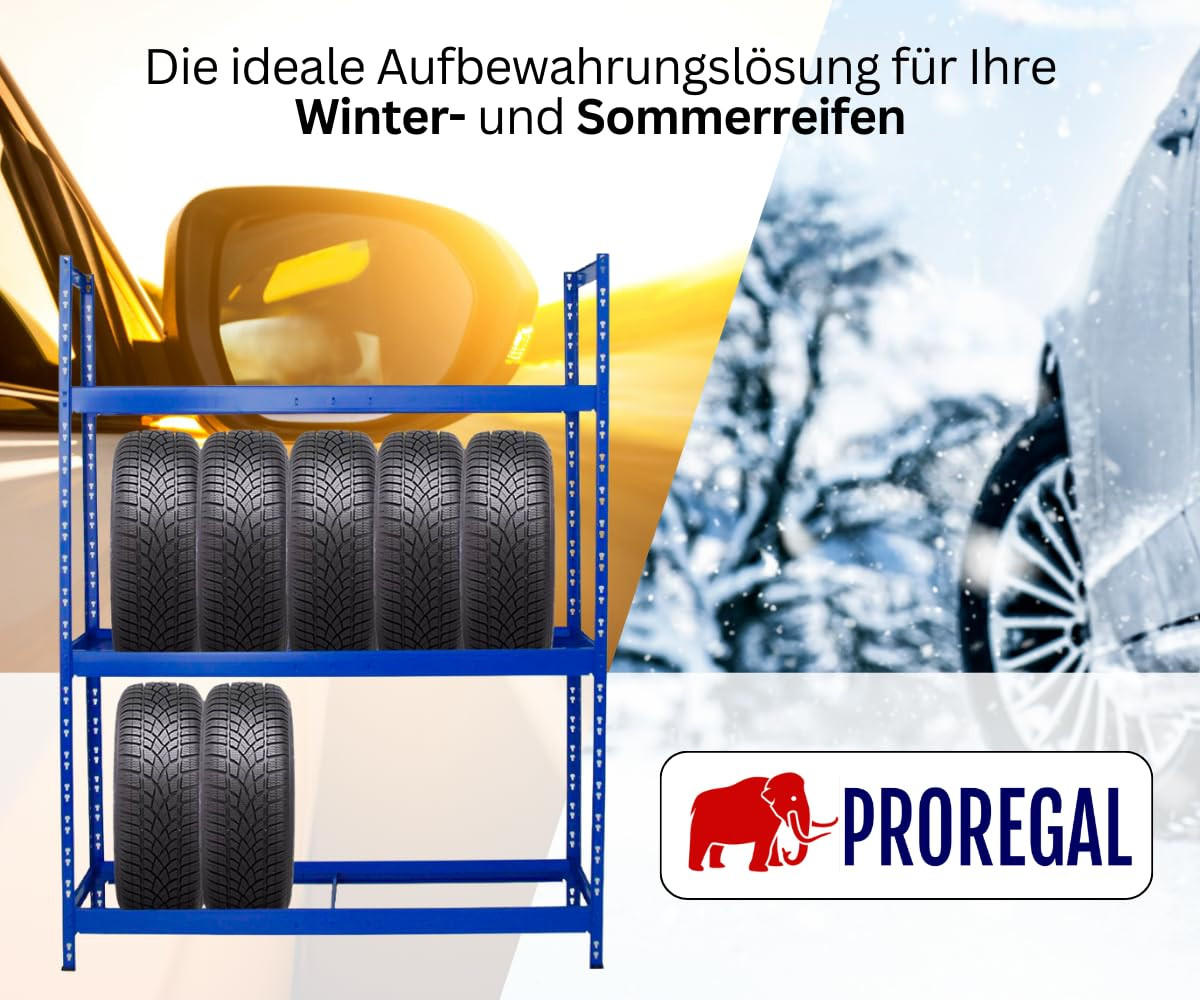 REIFENREGAL Tiger XL 200x150x45 cm 300 kg Fachlast bis zu 18 Reifen auf 3 Ebenen Blau - Blau, Metall (150/200/45cm) - PROREGAL
