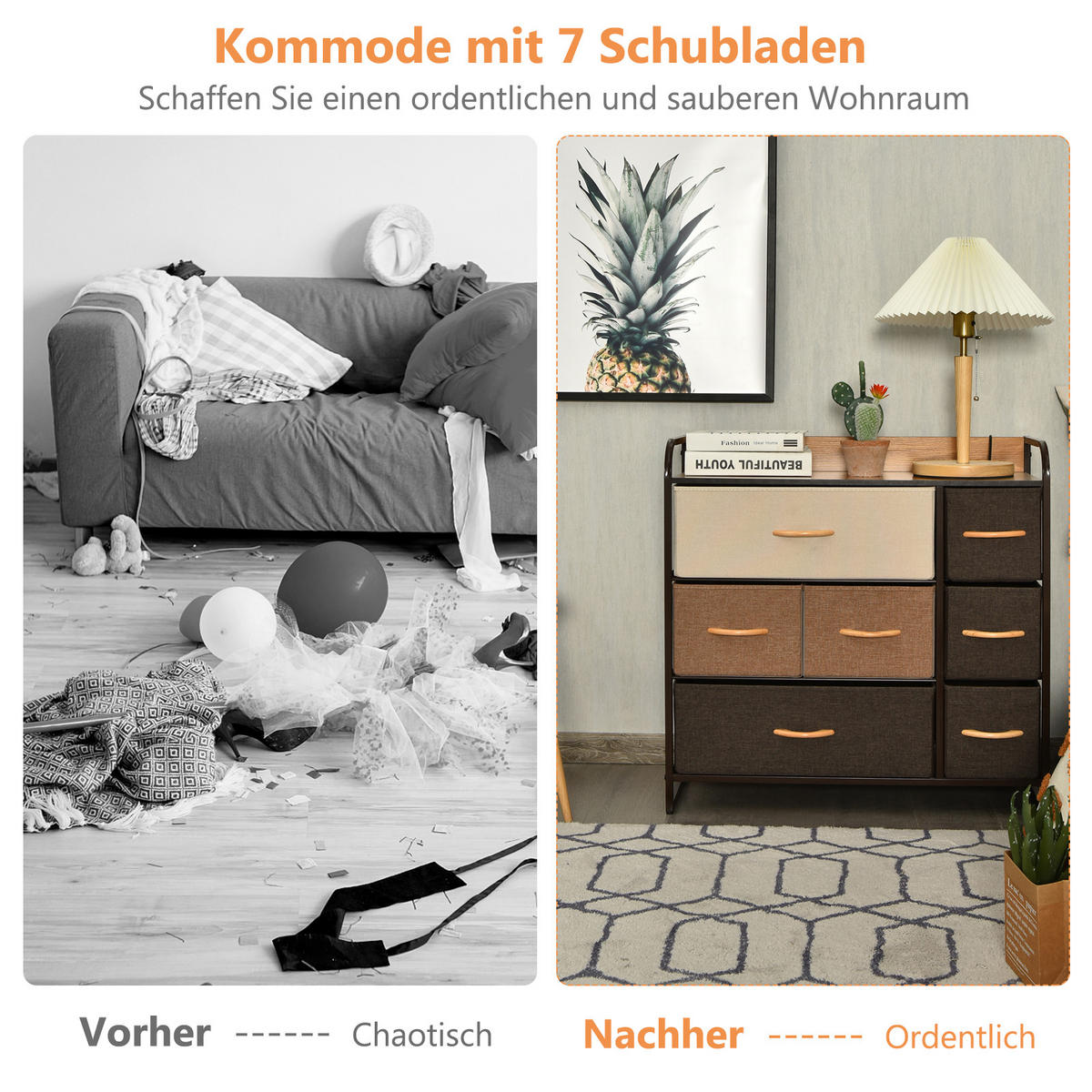 KOMMODE mit 7 Schubladen Braun - Braun, Holz (29/79/80cm) - COSTWAY