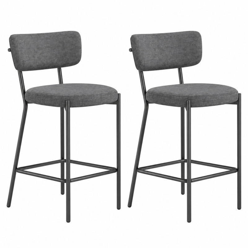 BARHOCKER 2er-Set mit Rückenlehne 49 x 53 x 93 cm Polyester Gray - Grau, Metall (49/93/53cm) - Meubliv