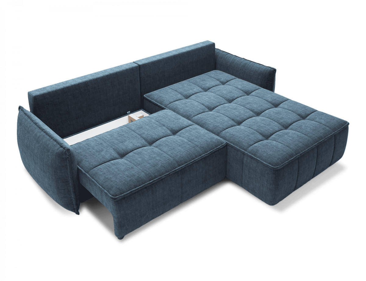 ECKSOFA mit Schlaffunktion und Bettkasten - Dunkelblau, Textil (196/265cm) - Eltap