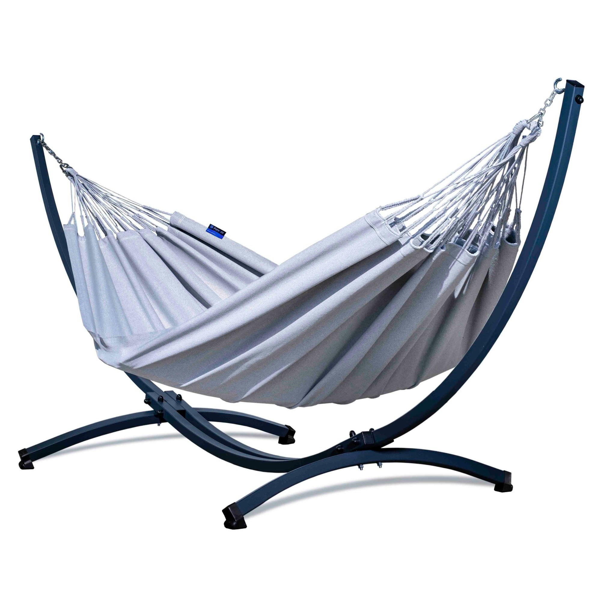 HÄNGEMATTE mit Gestell, 2 Personen, XXL, 200 kg, Metall, Merida Grau, einfache Montage - Grau, Metall (370/130/120cm) - Potenza