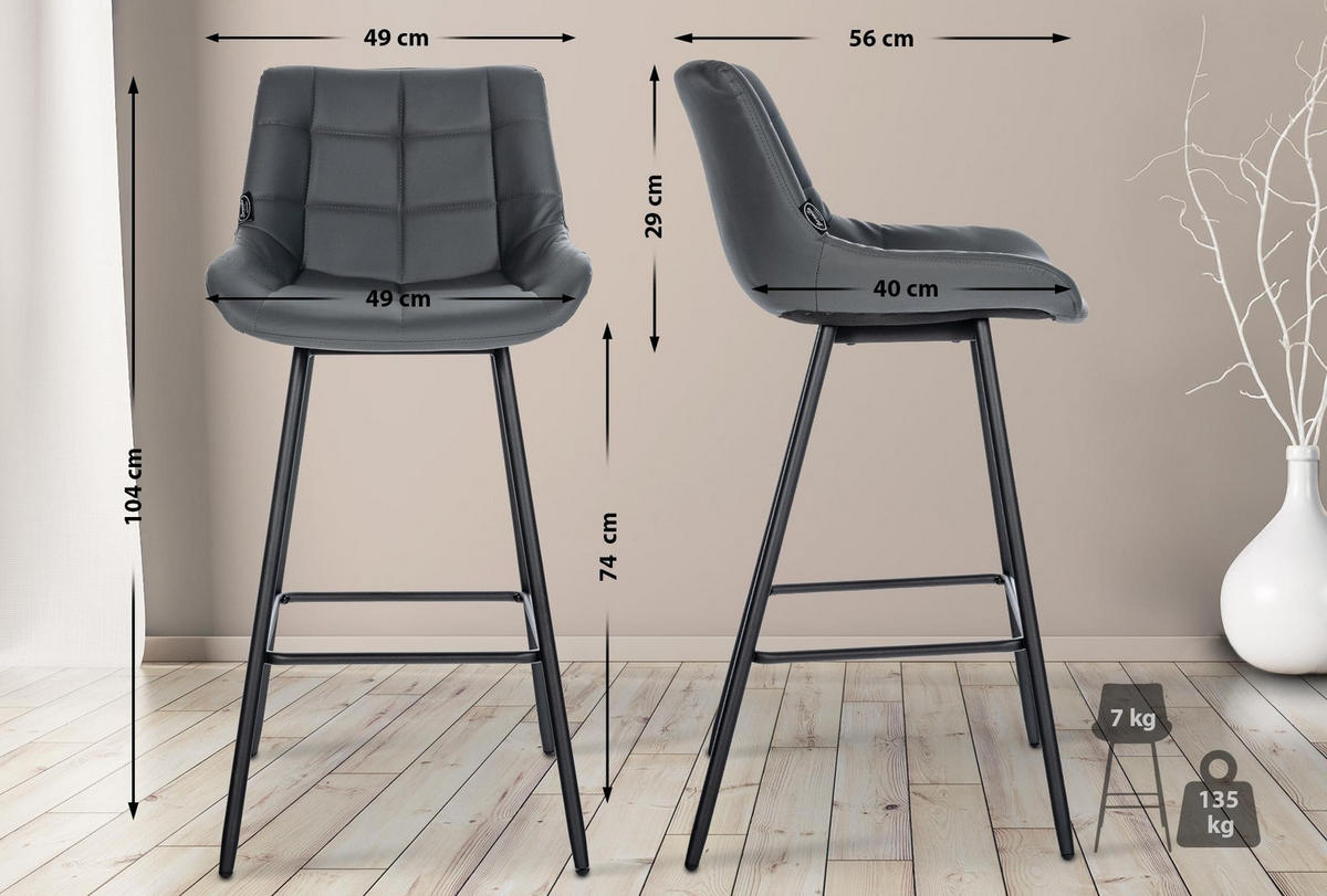 BARHOCKER Weston 104x49x56 cm Grau - Grau, Metall (49/104/56cm) - furnicato