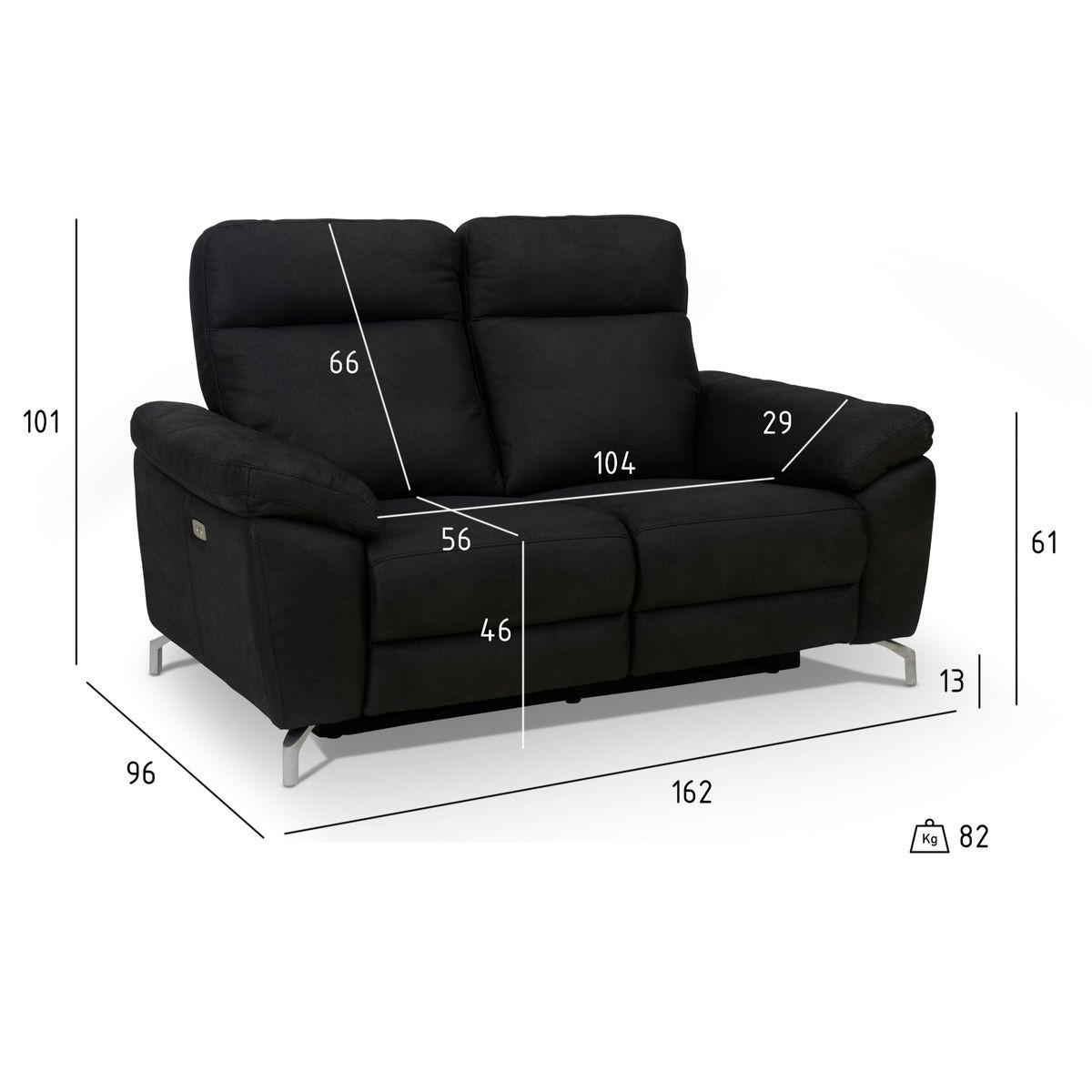 ZWEISITZER-SOFA Mikrofaser Schwarz - Schwarz, Leder/Metall (162/101/96cm) - Furnhouse