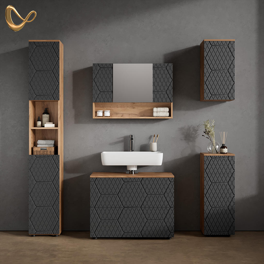 Thumbnail - Livinity® Badschrank, Anthrazit, Eiche, Holzwerkstoff, 2 Fächer, Rechteckig, 30x59x24 cm, Badezimmer, Badezimmerschränke...
