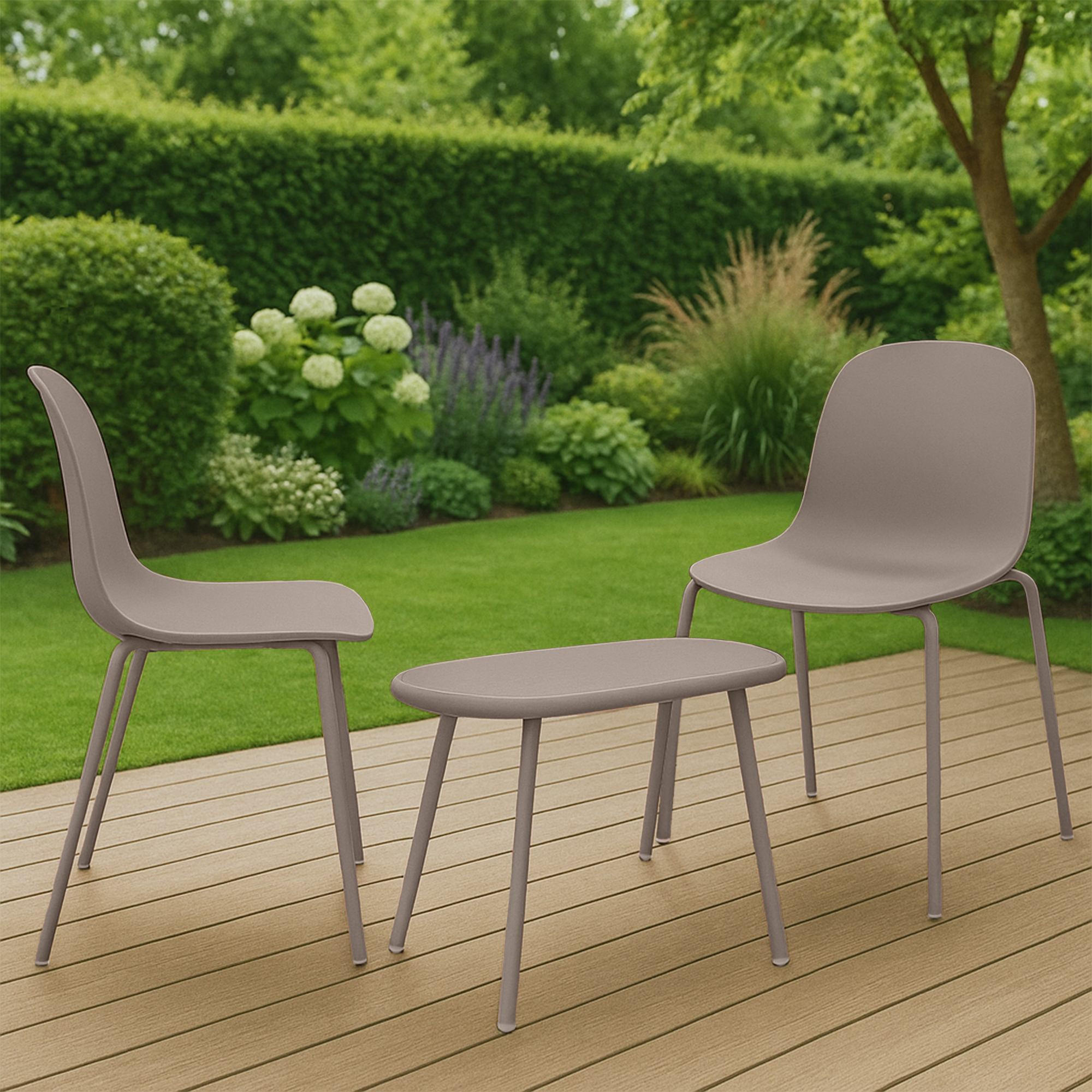 GARTENSITZGRUPPE Kunststoff Taupe (3-teilig) - Taupe, Kunststoff - CLP