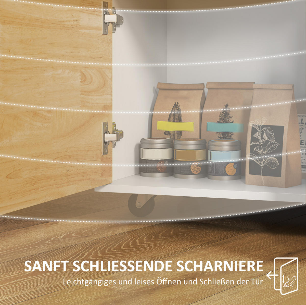 KÜCHENINSEL 107/50/85 cm aus Holz mit Kautschukholz-Arbeitsplatte und Sanftschluss-Tür Eiche - Eichefarben, Holz (107/85/50cm) - Modenvie