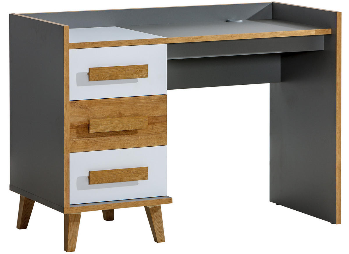 JUGENDZIMMER Werso in Weß, Riviera Eiche und Anthrazit 6 teiliges Komplett Set Kinderzimmer - Grau, Holzwerkstoff (120/200/80cm)